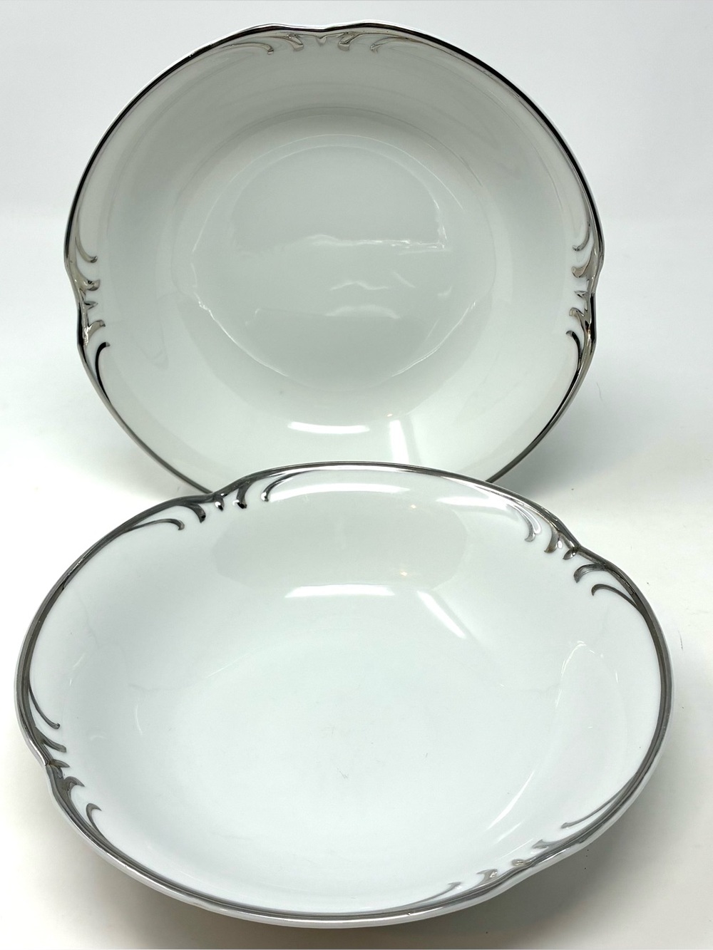 VTG ELEGANCE Platinum Trim Gold China Japan Soup Bowls Scrolling Motif Set of 2